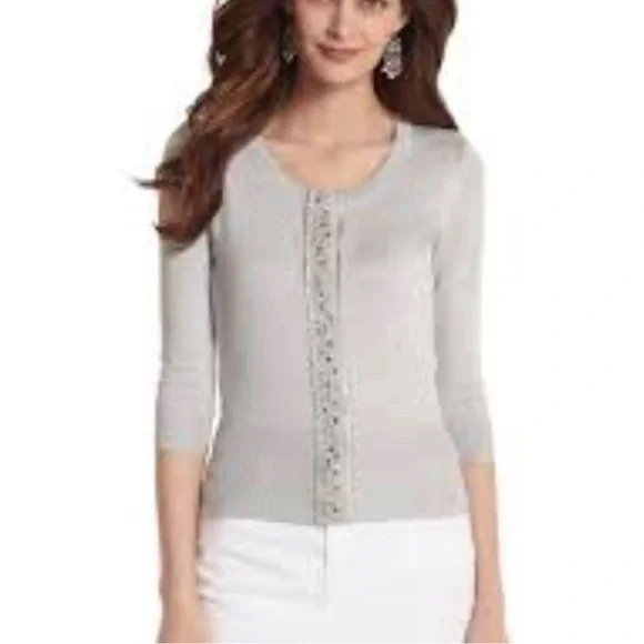 NWOT White House Black Market Silver Embellished Cardigan - Picture 9 of 9